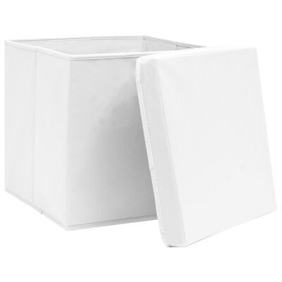 vidaXL uzglabāšanas kastes ar vāku, 10 gab., baltas, 32x32x32 cm