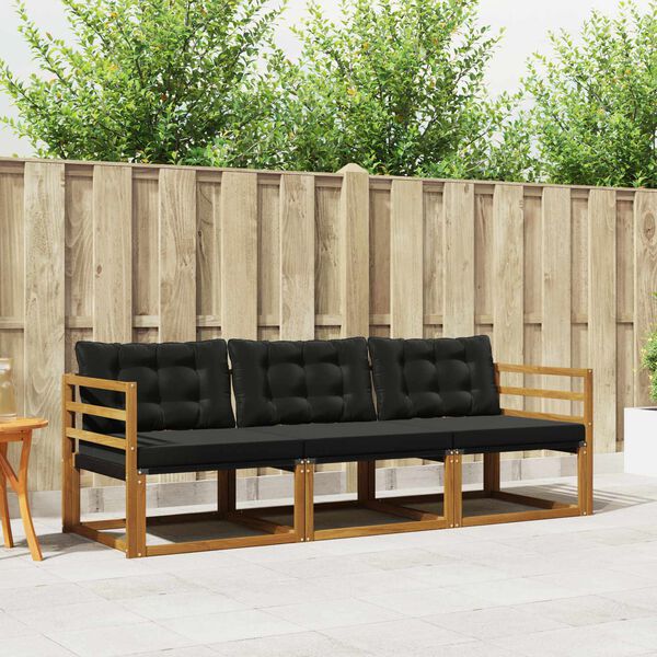 vidaXL Āra dīvānu komplekts ar spilvenu 3 pcs Dabīgs un melns