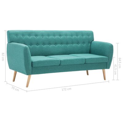 vidaXL dīvāns, trīsvietīgs, 172x70x82 cm, zaļa auduma apdare