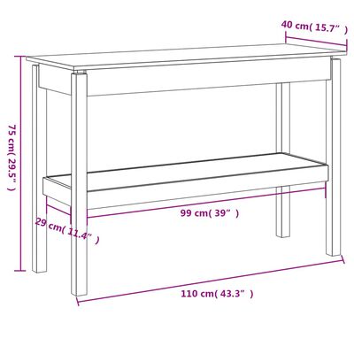 vidaXL konsoles galdiņš, pelēks, 110x40x75 cm, priedes masīvkoks