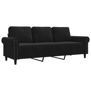 vidaXL trīsvietīgs dīvāns, melns, 180 cm, samts