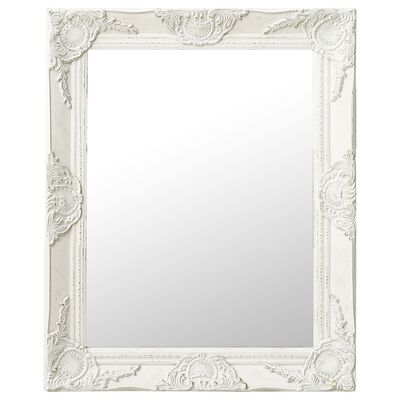 vidaXL baroka stila sienas spogulis, 50x60 cm, balts