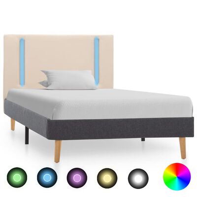 vidaXL gultas rāmis ar LED, krēmkrāsas, tumši pelēks audums, 100x200cm