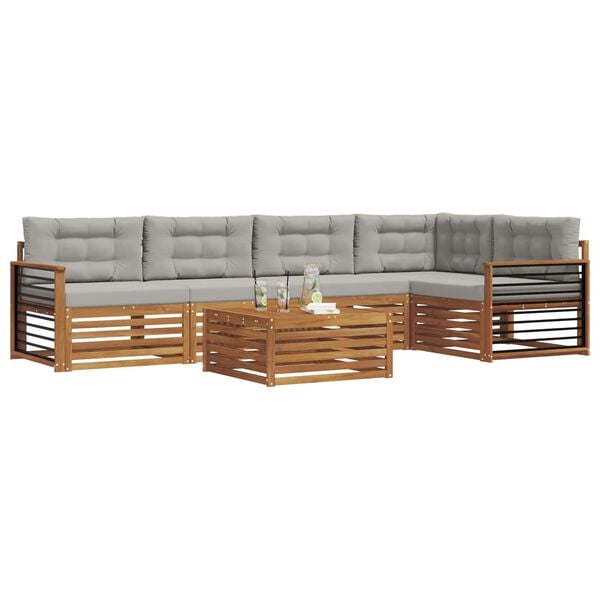 vidaXL Āra dīvānu komplekts ar spilvenu 6 pcs Dabīgs un gai&scaron;i pelēks