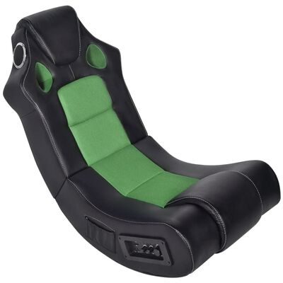 vidaXL muzikāls šūpuļkrēsls, melns ar zaļu, mākslīgā āda