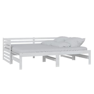 vidaXL izvelkama gulta, balta, priedes masīvkoks, 2x(90x200) cm