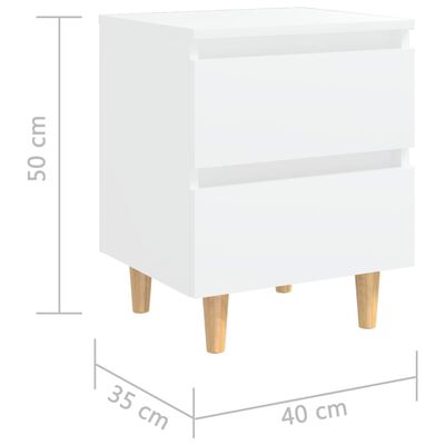 vidaXL naktsskapītis, priedes masīvkoka kājas, balts, 40x35x50 cm