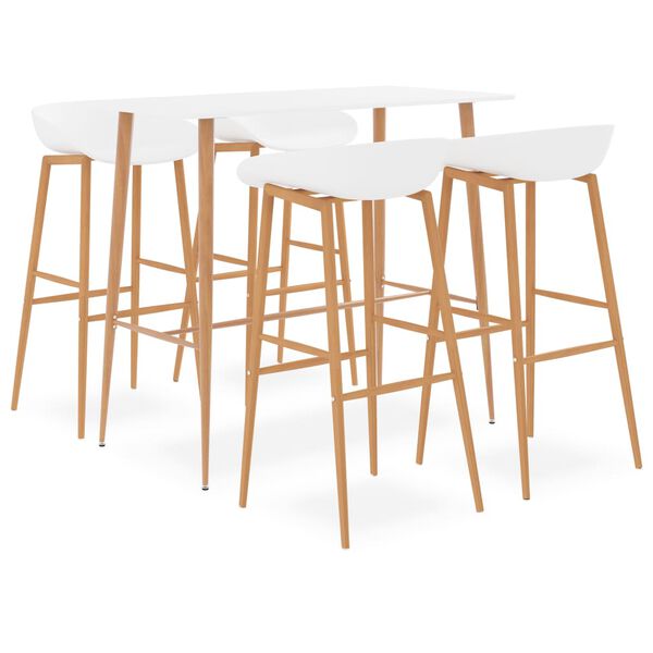vidaXL 5-daļīgs bāra mēbeļu komplekts, balts