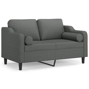 vidaXL divvietīgs dīvāns ar spilveniem, tum&scaron;i pelēks, 120 cm, audums