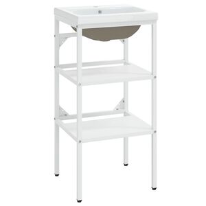 vidaXL vannasistabas skapītis ar iebūvētu izlietni, balts, dzelzs