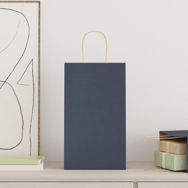 vidaXL papīra maisiņi 250 gab. ar rokturiem, zili, 21x11x36 cm