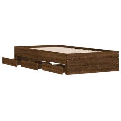 vidaXL gultas rāmis ar atvilktnēm, brūns, 75x190 cm, inženierijas koks