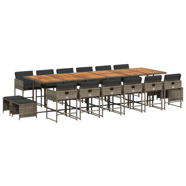 vidaXL 17-daļīgs dārza mēbeļu komplekts ar matračiem, pelēks PE