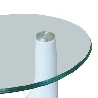 vidaXL kafijas galdiņi, 2 gab., apaļa stikla virsma, spīdīgi, balti