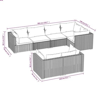 vidaXL 7-daļīgs dārza atpūtas mēbeļu komplekts ar matračiem, PE, melns