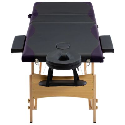 vidaXL saliekams masāžas galds, 3 daļas, koks, melns ar violetu