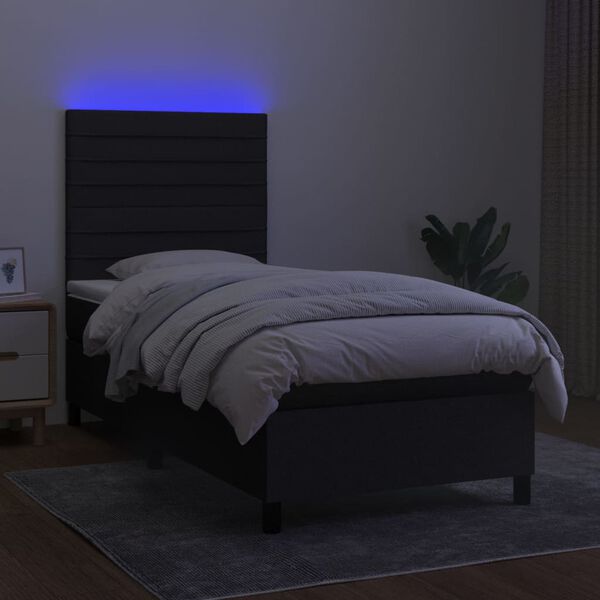 vidaXL atsperu gulta ar matraci, LED, melns audums, 90x190 cm