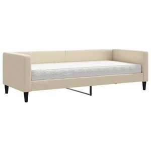 vidaXL dīvāngulta ar matraci, krēmkrāsas audums, 80x200 cm