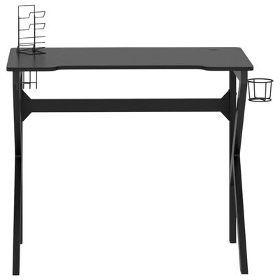 vidaXL datorspēļu galds, K-formas kājas, melns, 90x60x75 cm