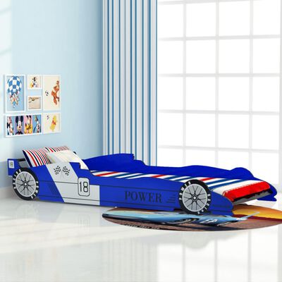 vidaXL bērnu gulta, sacīkšu mašīnas dizains, 90x200 cm, zila