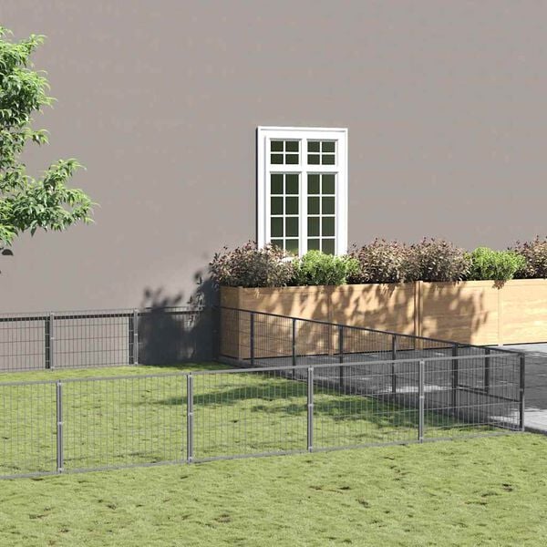 vidaXL suņu voljērs, sudraba krāsa, 48 m&sup2;, tērauds