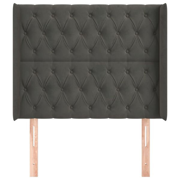 vidaXL galvgalis ar malām, tum&scaron;i pelēks samts, 103x16x118/128 cm