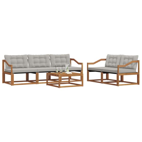 vidaXL Āra dīvānu komplekts ar spilvenu 6 pcs Dabīgs un gai&scaron;i pelēks