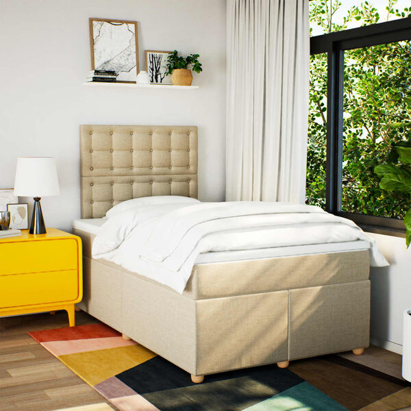 vidaXL atsperu gulta ar matraci, krēmkrāsas audums, 120x190 cm