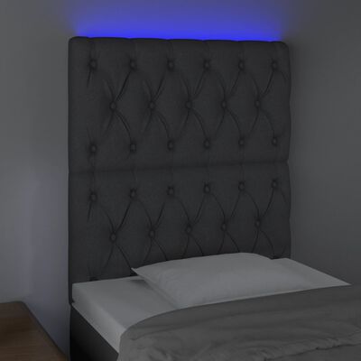 vidaXL gultas galvgalis ar LED, 80x7x118/128 cm, tumši pelēks audums