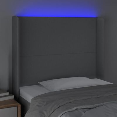 vidaXL gultas galvgalis ar LED, 103x16x118/128 cm, gaiši pelēks audums