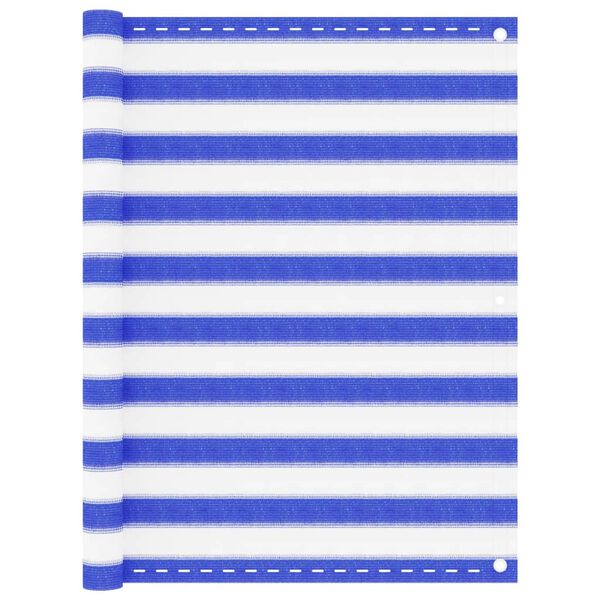 vidaXL balkona aizslietnis, 120x600 cm, zils un balts HDPE