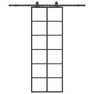 vidaXL bīdāmās durvis ar stiprinājumiem, melns, stikls, 76x205 cm
