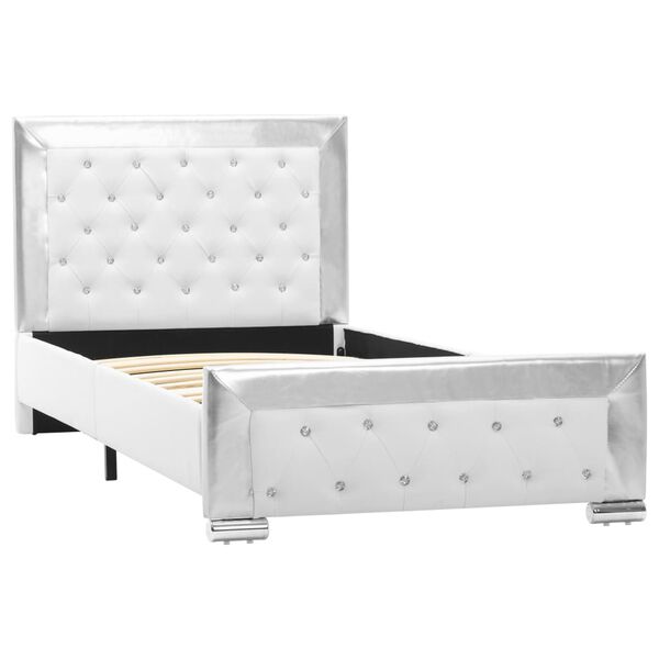 vidaXL gultas rāmis, balta mākslīgā āda, 90x200 cm