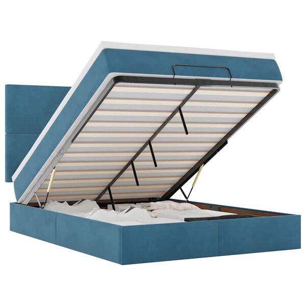 vidaXL Osmaņu gulta ar matračiem & LEDs, tumši zils, 140x190cm, samts