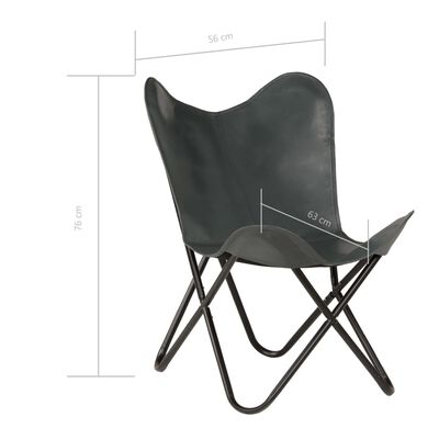 vidaXL tauriņa formas krēsls bērniem, pelēka dabīgā āda