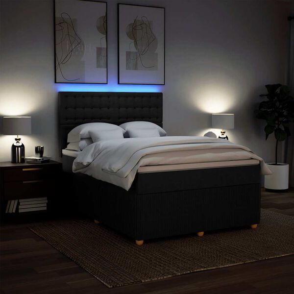 vidaXL atsperu gulta ar matraci, melna, 140x200 cm, audums