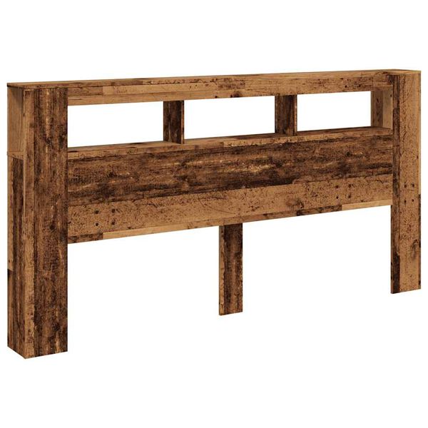 vidaXL gultas galvgalis ar LED, veca koka, 200x18,5x103,5 cm, koks