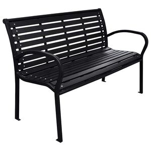 vidaXL dārza sols, melns, 116 cm, tērauds un WPC