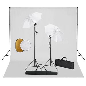 vidaXL fotostudijas komplekts &ndash; lampas, lietussargi, fons, reflektori