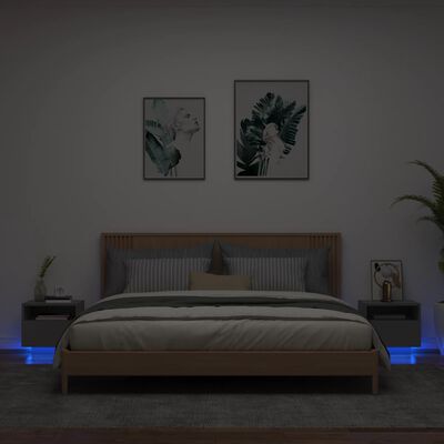 vidaXL naktsskapīši ar LED lampām, 2 gab., melni, 40x39x37 cm