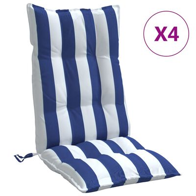 vidaXL krēslu spilveni, 4 gab., zilas un baltas svītras, audums