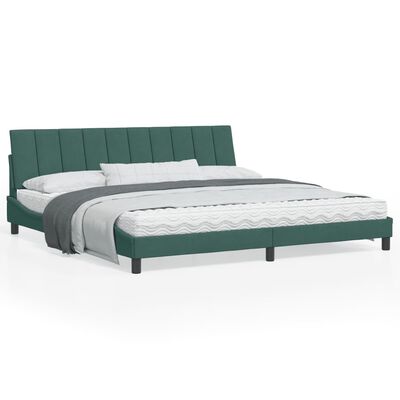 vidaXL gultas rāmis ar LED, tumši zaļš samts, 200x200 cm