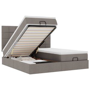 vidaXL Osmaņu gultas rāmis ar matračiem pelēkbrūns 180x200cm audums