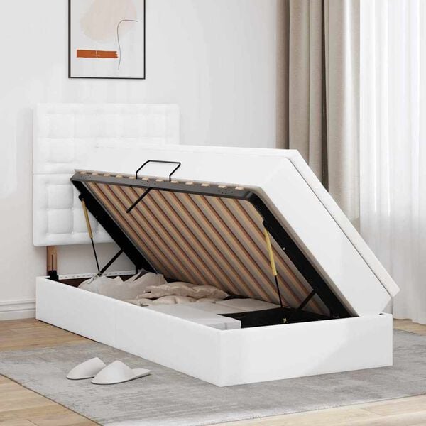 vidaXL Gulta ar uzglabā&scaron;anas vietu un LED Tīra balta 90 x 190 cm