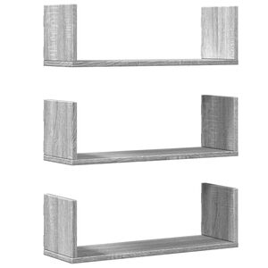 vidaXL sienas plaukti, 3 gab., pelēki, 58x18x18 cm, inženierijas koks