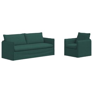 vidaXL Dīvānu komplekts 2 pcs Tum&scaron;i zaļ&scaron; 196 x 82 x 85 cm audums