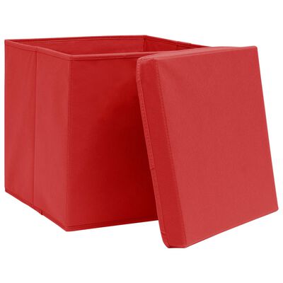 vidaXL uzglabāšanas kastes ar vāku, 10 gab., sarkans, 32x32x32 cm