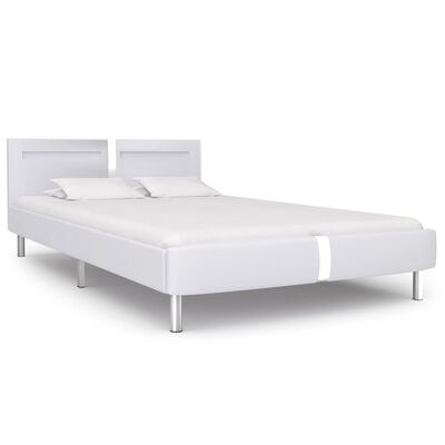 vidaXL gultas rāmis ar LED, balta mākslīgā āda, 120x200 cm