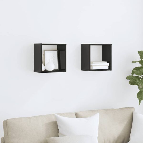 vidaXL kuba formas sienas plaukti, 2 gab., spīdīgi melni, 26x15x26 cm