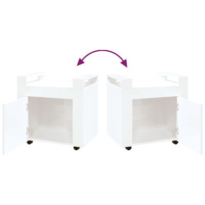 vidaXL galda skapītis uz riteņiem, spīdīgi balts, 60x45x60 cm
